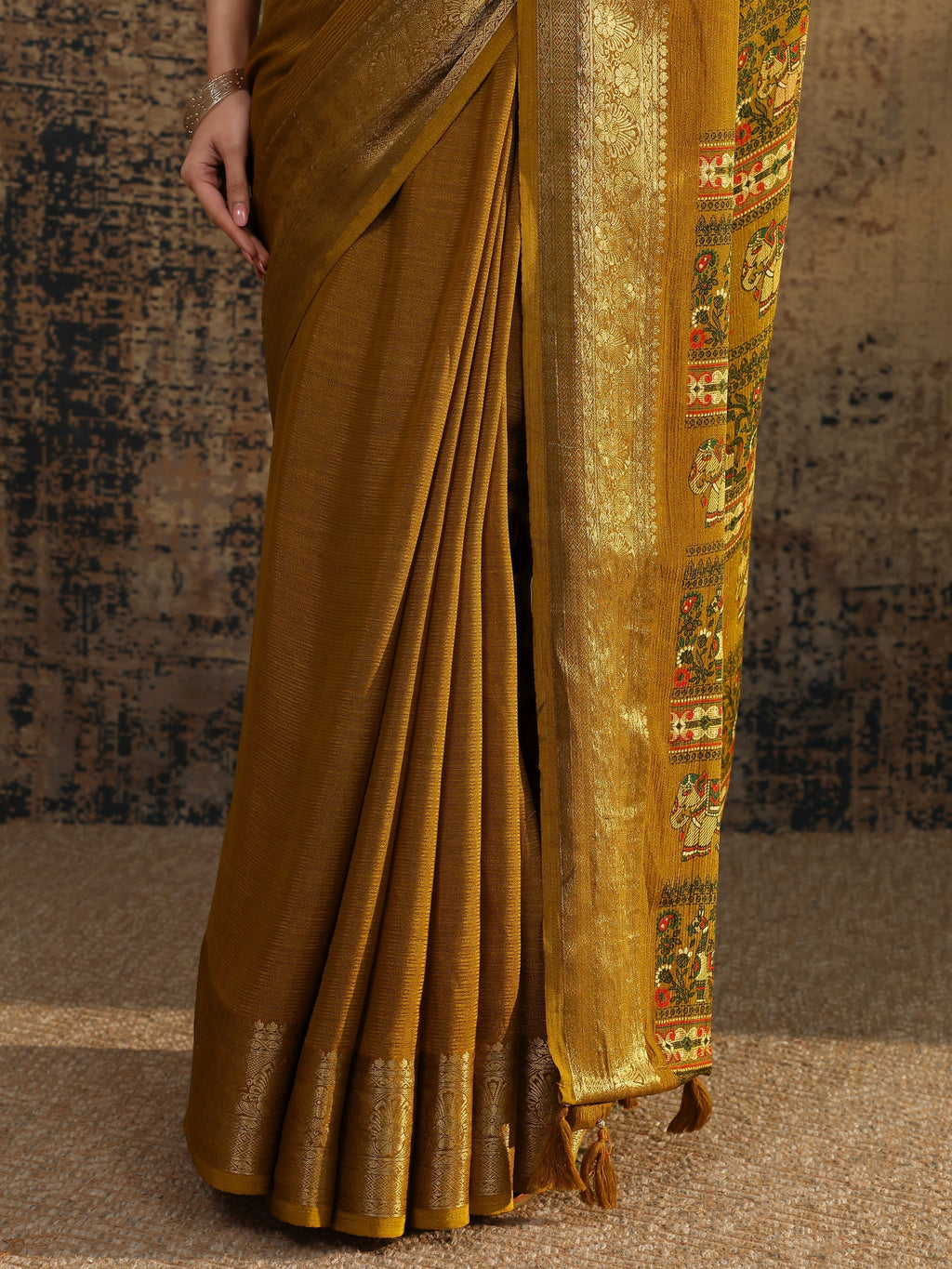 Libas Mustard Solid Silk Blend Saree With Unstitched Blouse Piece