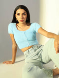 Basic Womens Green Self Design Crop Top | CT61 - view 13