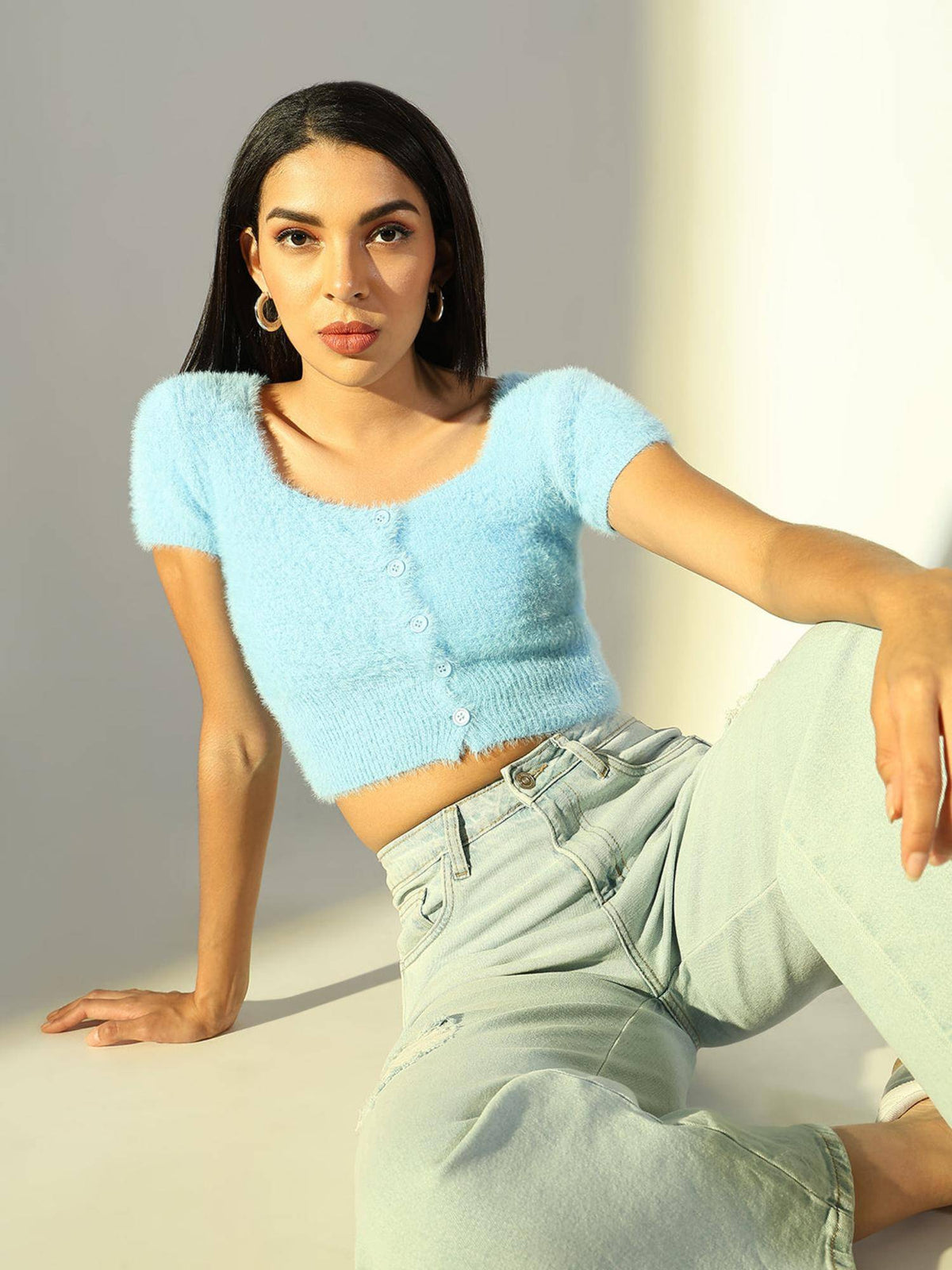 Basic Womens Off White Self Design Crop Top | CT61 - view 13