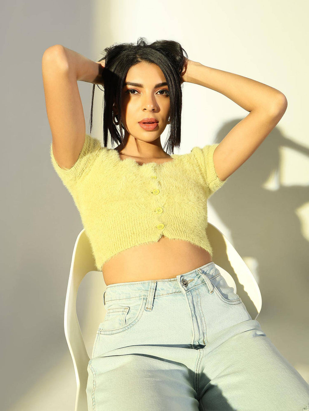 Basic Womens Green Self Design Crop Top | CT61 - view 1