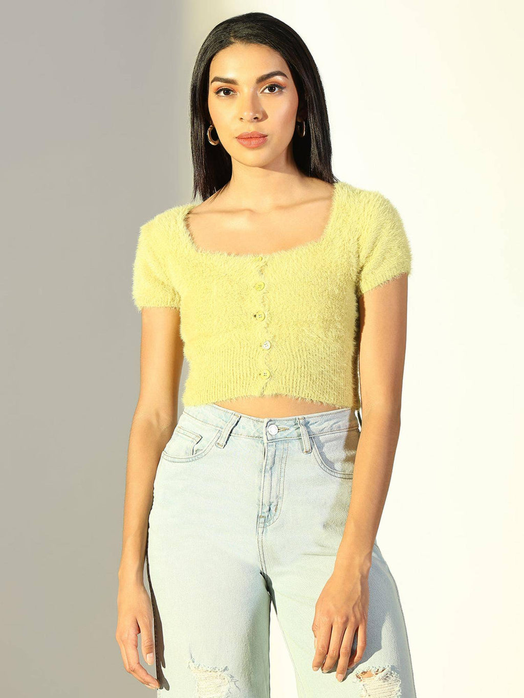 Basic Womens Green Self Design Crop Top | CT61 - view 2