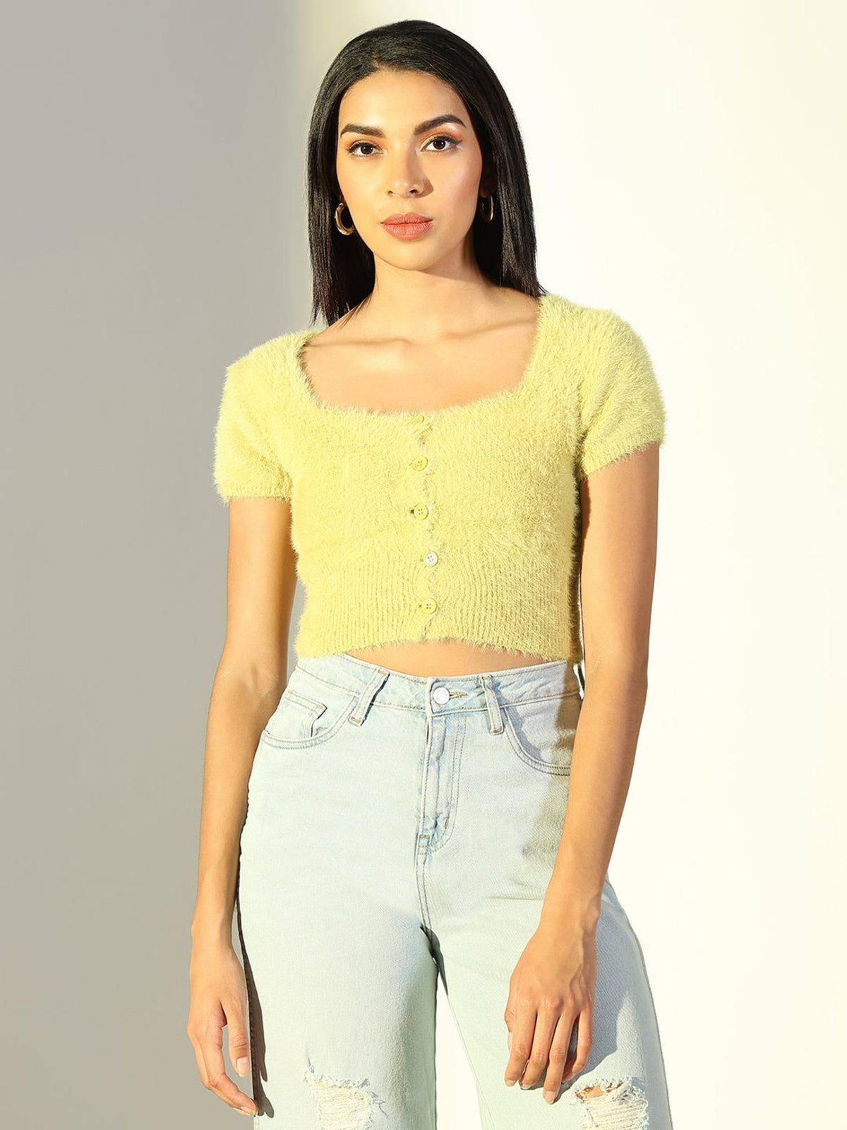 Basic Womens Green Self Design Crop Top | CT61 - view 2