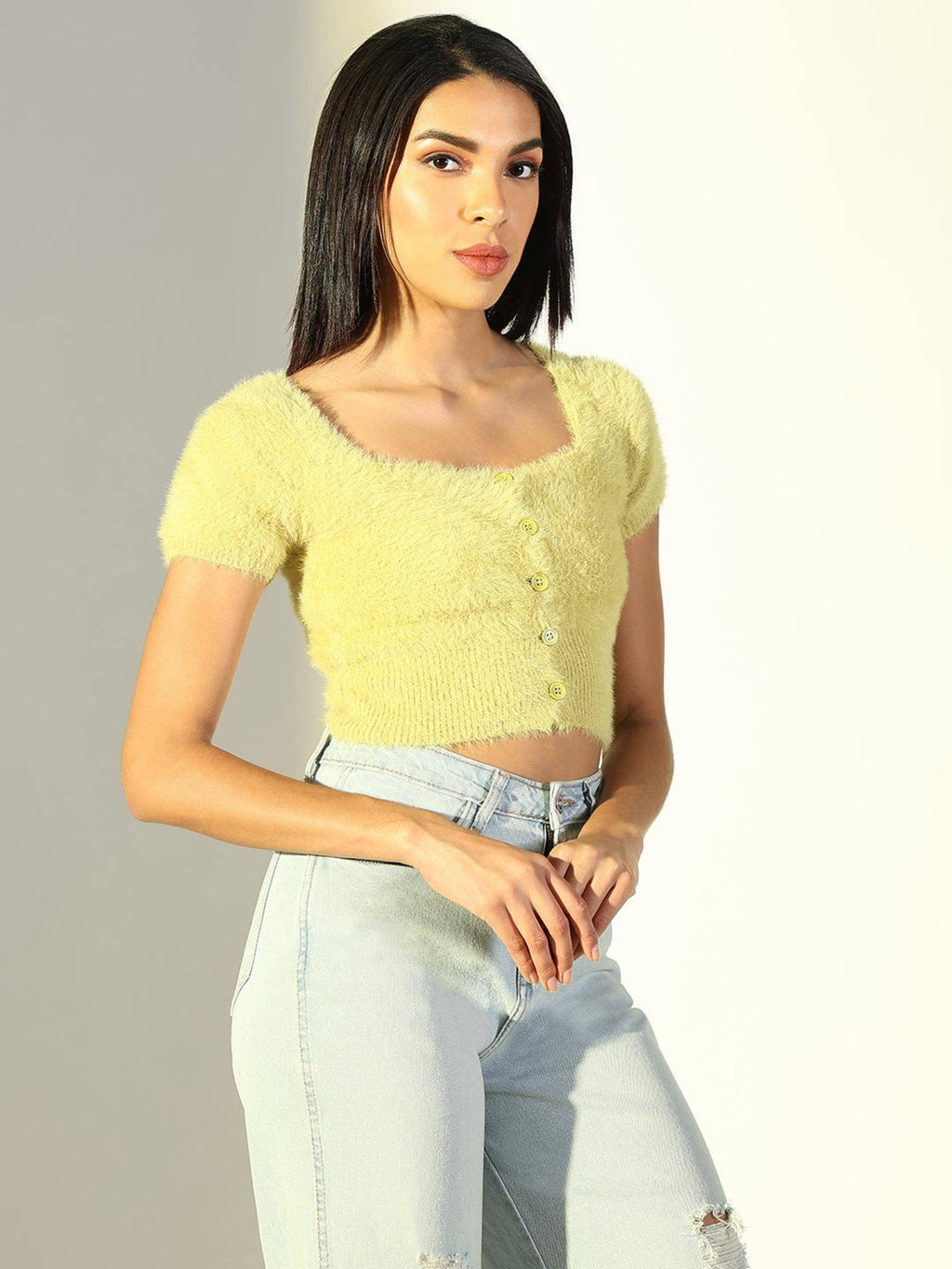 Basic Womens Green Self Design Crop Top | CT61 - view 3