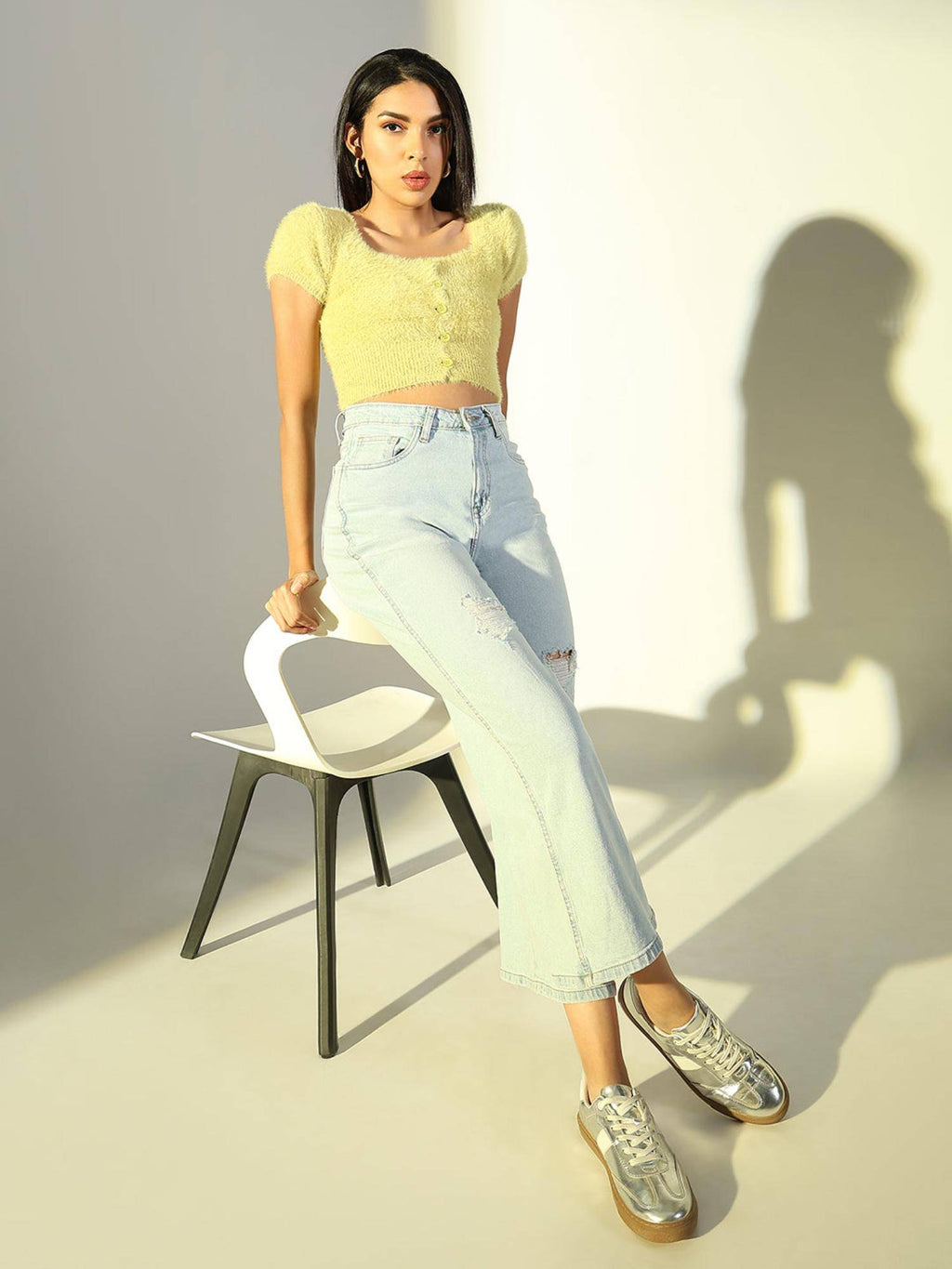 Basic Womens Green Self Design Crop Top | CT61 - view 5