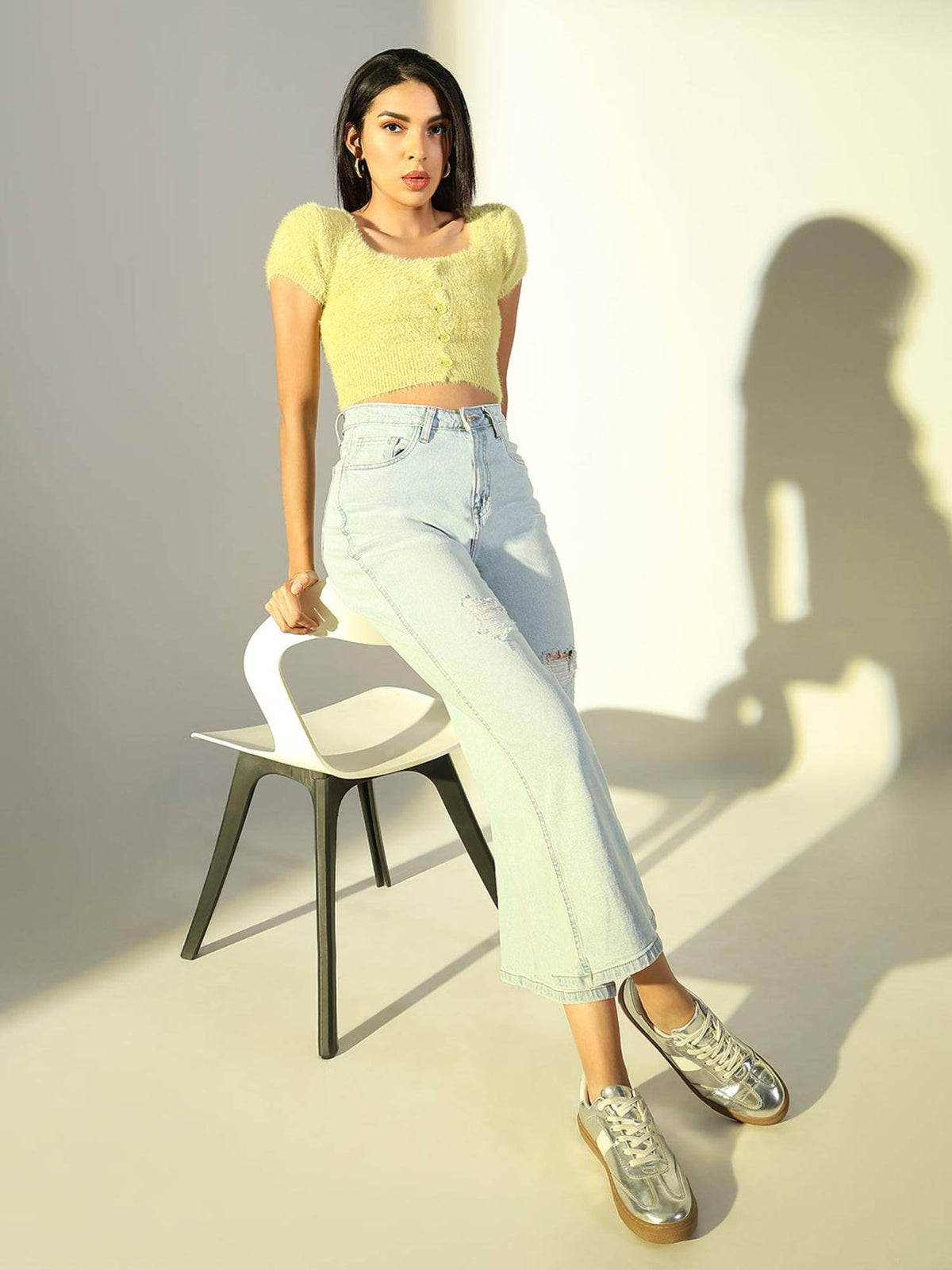Basic Womens Green Self Design Crop Top | CT61 - view 5