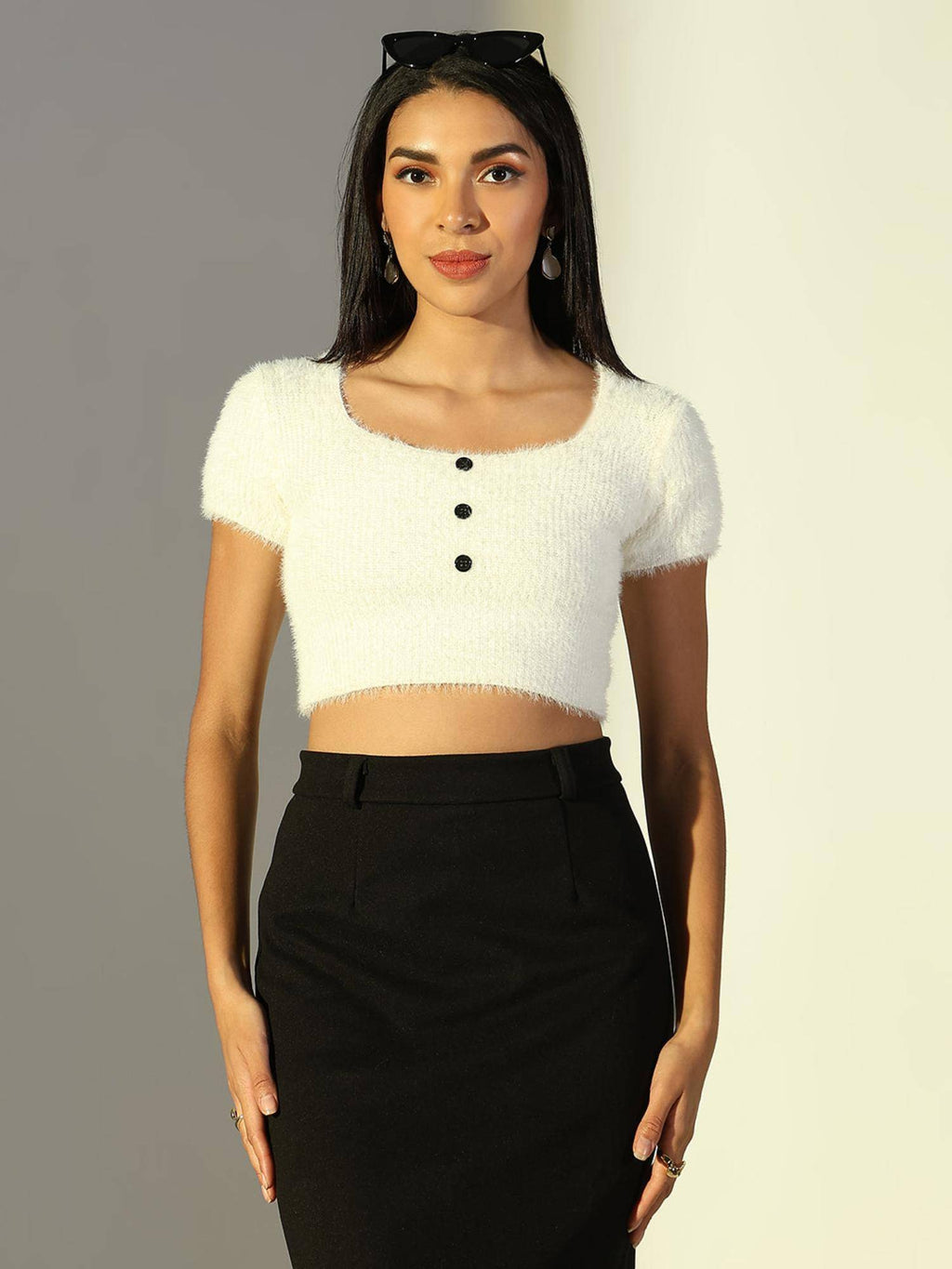 Basic Womens Green Self Design Crop Top | CT61 - view 8