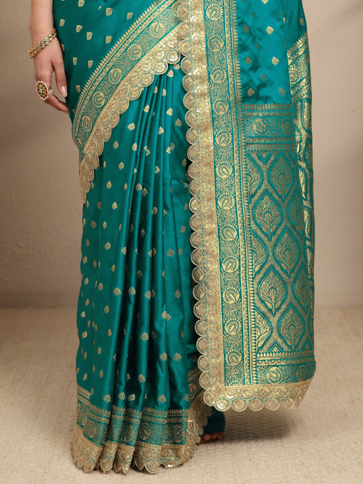 Libas Green Ethnic Motifs Woven Design Silk Blend Saree With Unstitched Blouse Piece