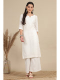 White Thread Embroidered Pure Cotton Straight Kurta | FY93 - view 1