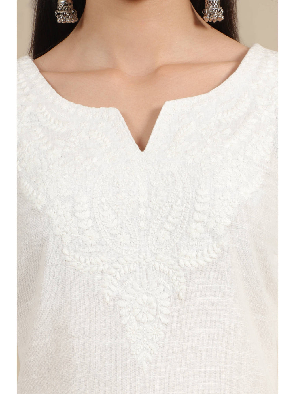 White Thread Embroidered Pure Cotton Straight Kurta | KDG - view 3