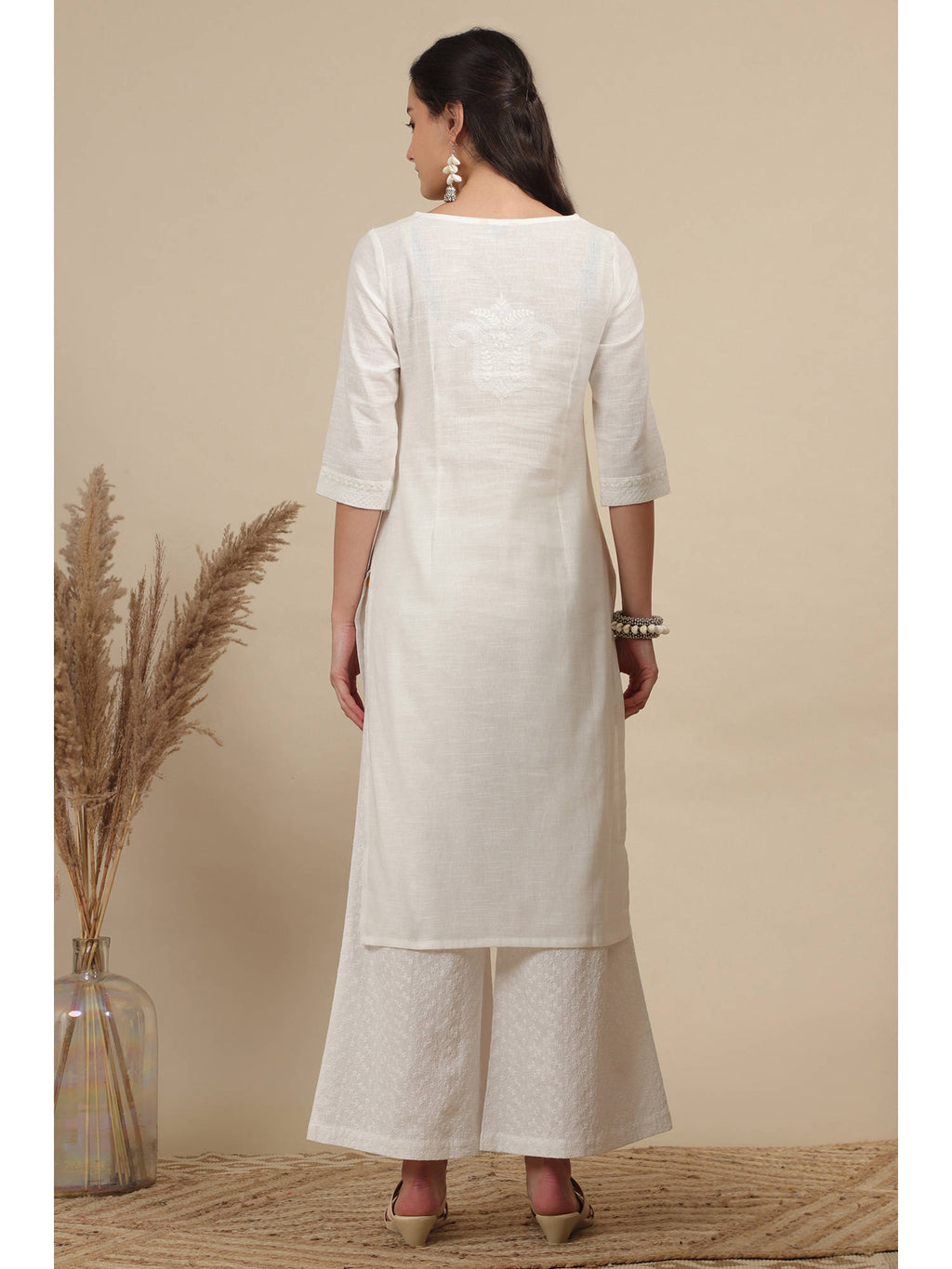 White Thread Embroidered Pure Cotton Straight Kurta | KDG - view 5