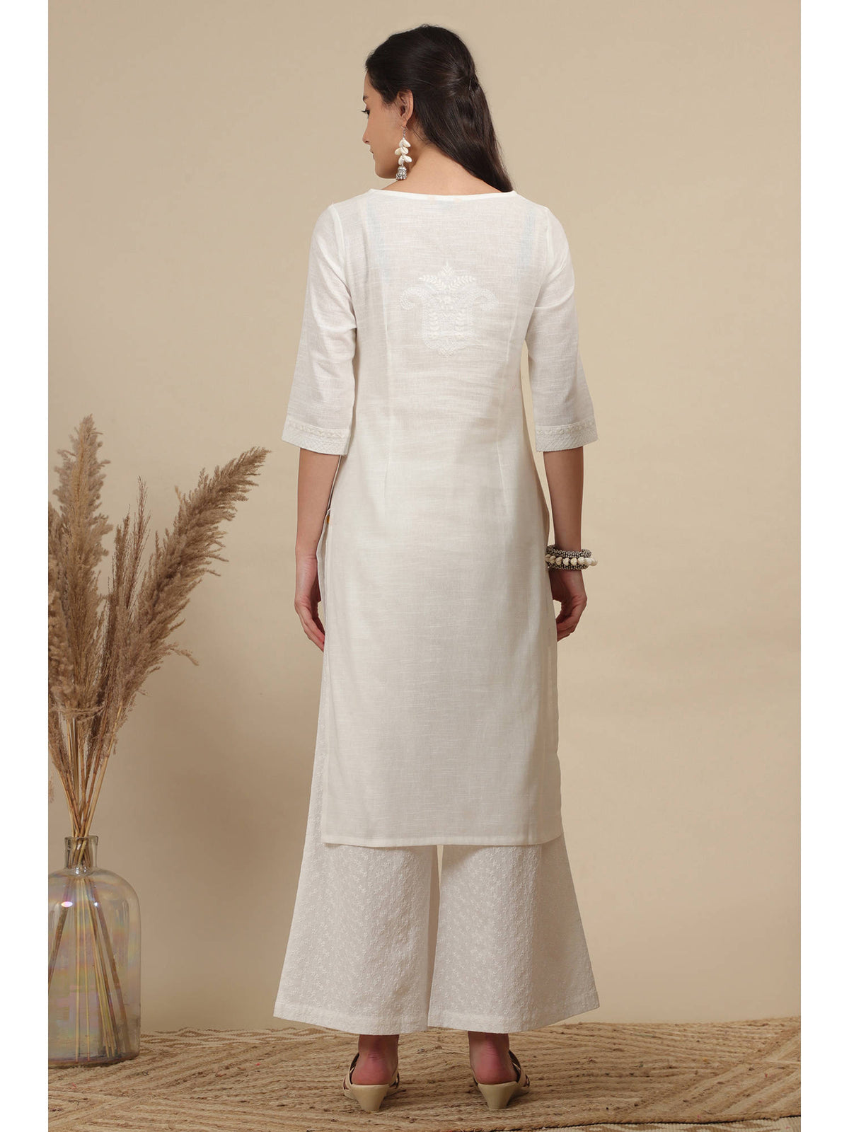 White Thread Embroidered Pure Cotton Straight Kurta | KDG - view 5