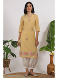 Yellow Floral Embroidered Lace Straight Kurta | U3S - view 1