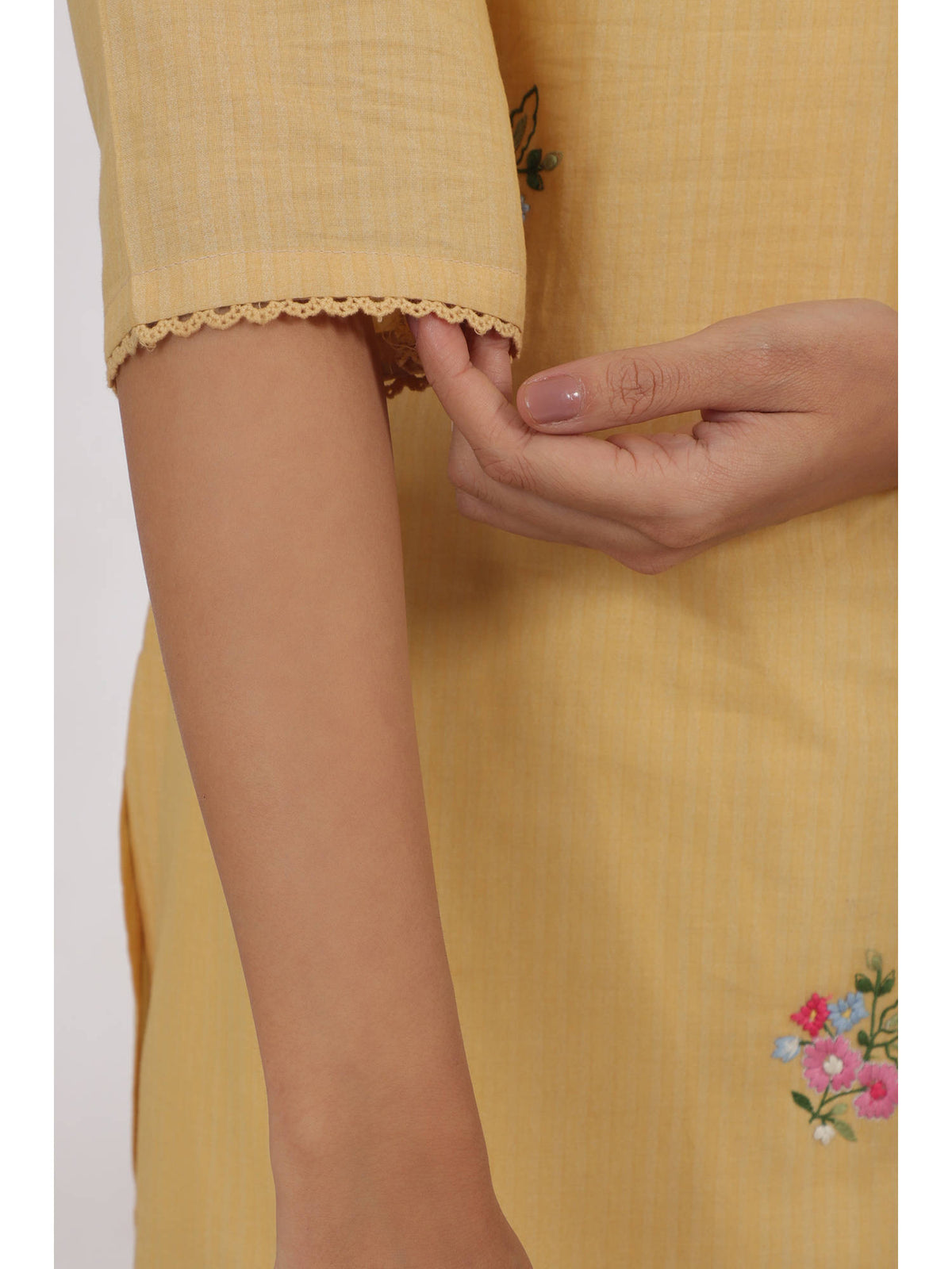Yellow Floral Embroidered Lace Straight Kurta | U3S - view 7