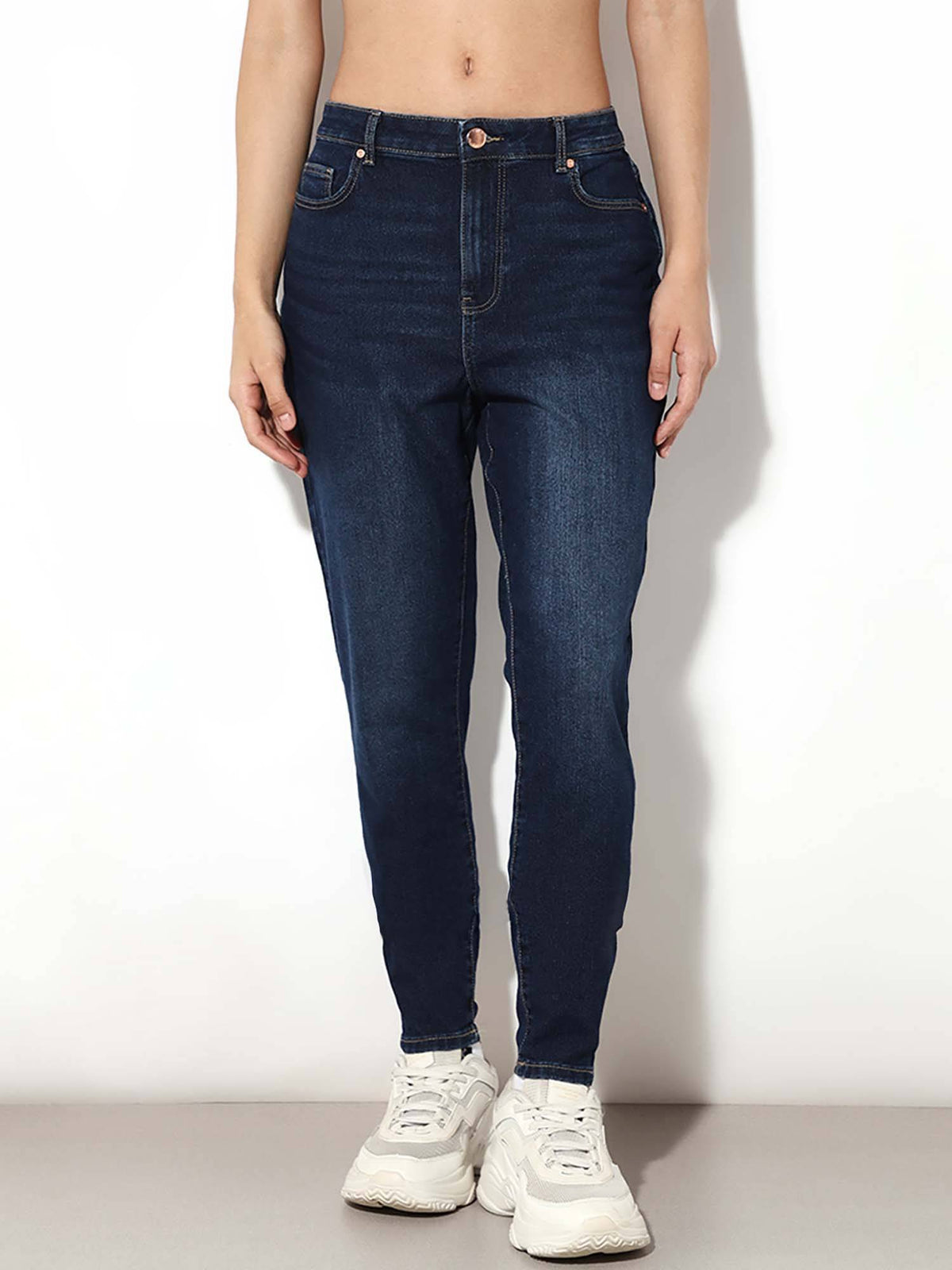 Women Solid Skinny Fit Mid-Rise Blue Jeans | O24 - view 1
