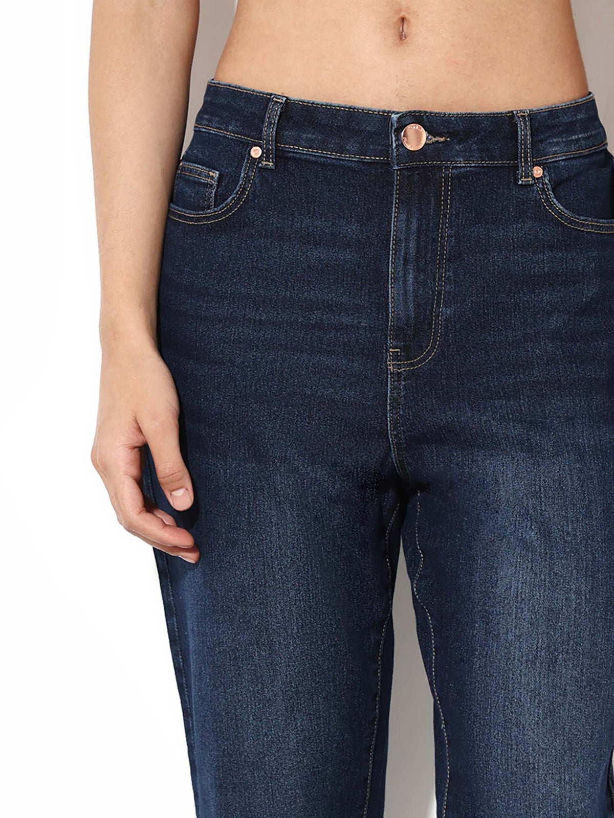 Women Solid Skinny Fit Mid-Rise Blue Jeans | O24 - view 3