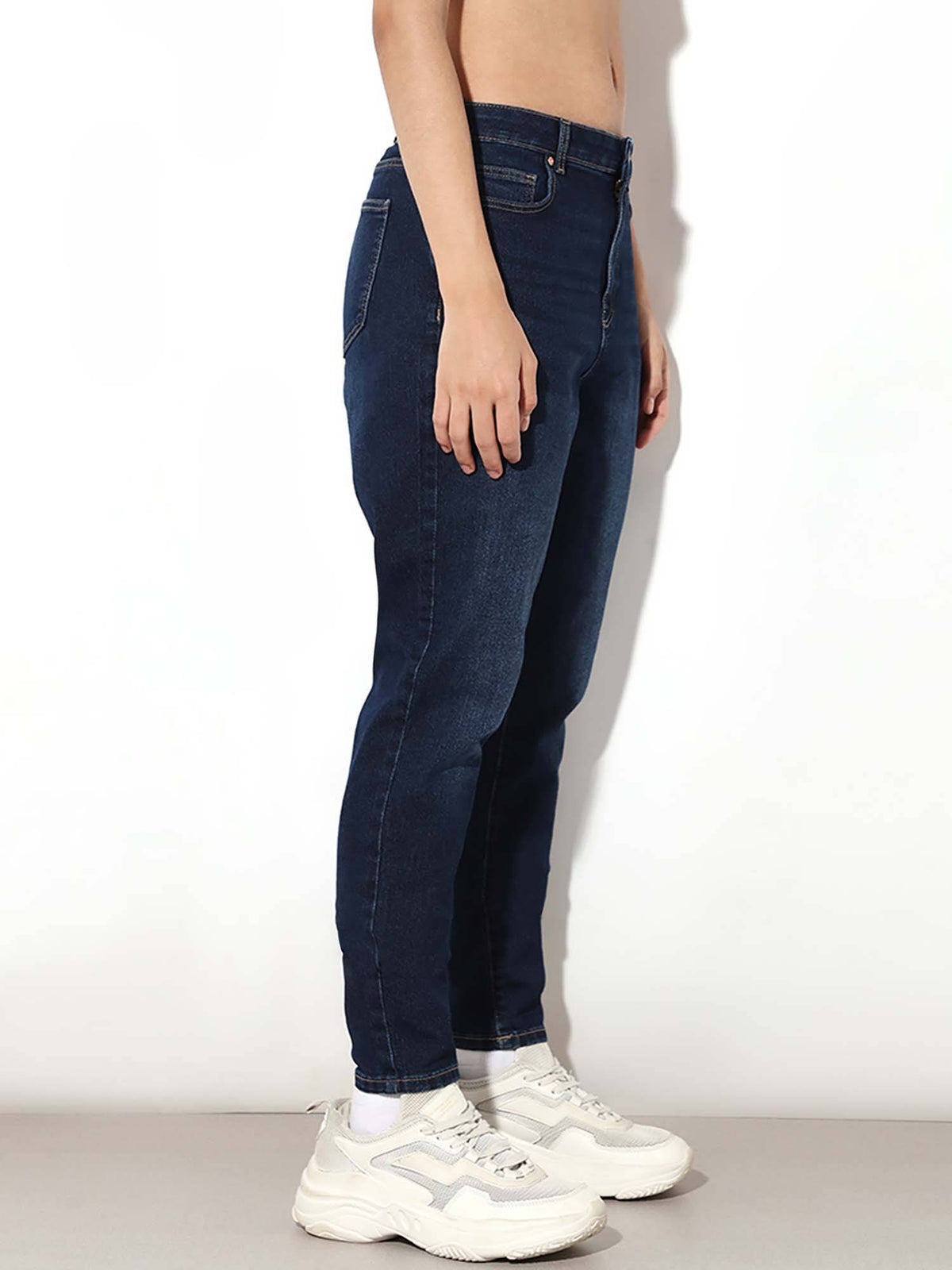 Women Solid Skinny Fit Mid-Rise Blue Jeans | O24 - view 4