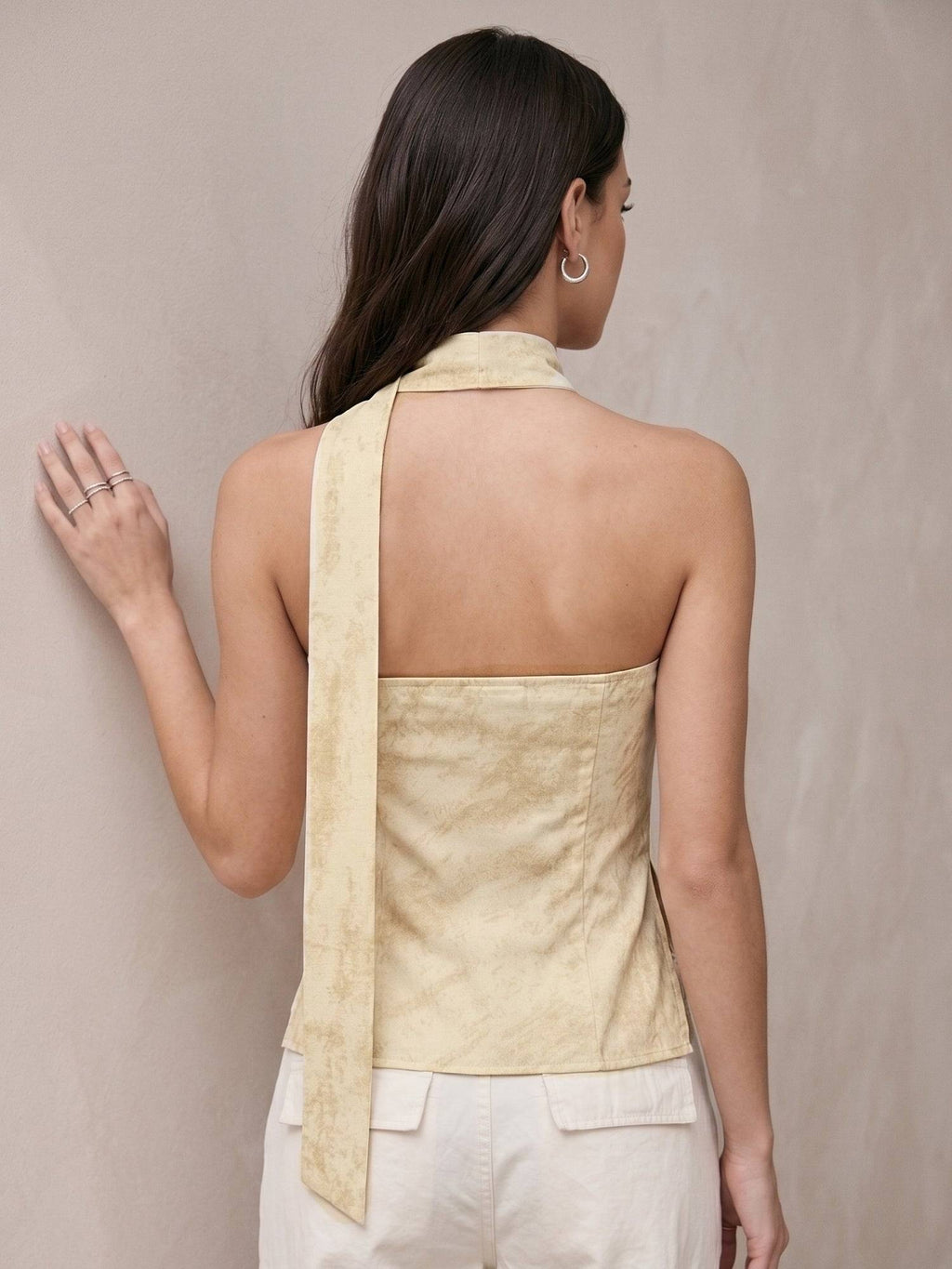 Yellow Polyester Printed Strapless/Tube Sleeveless Top With Strap | TT90 - view 4