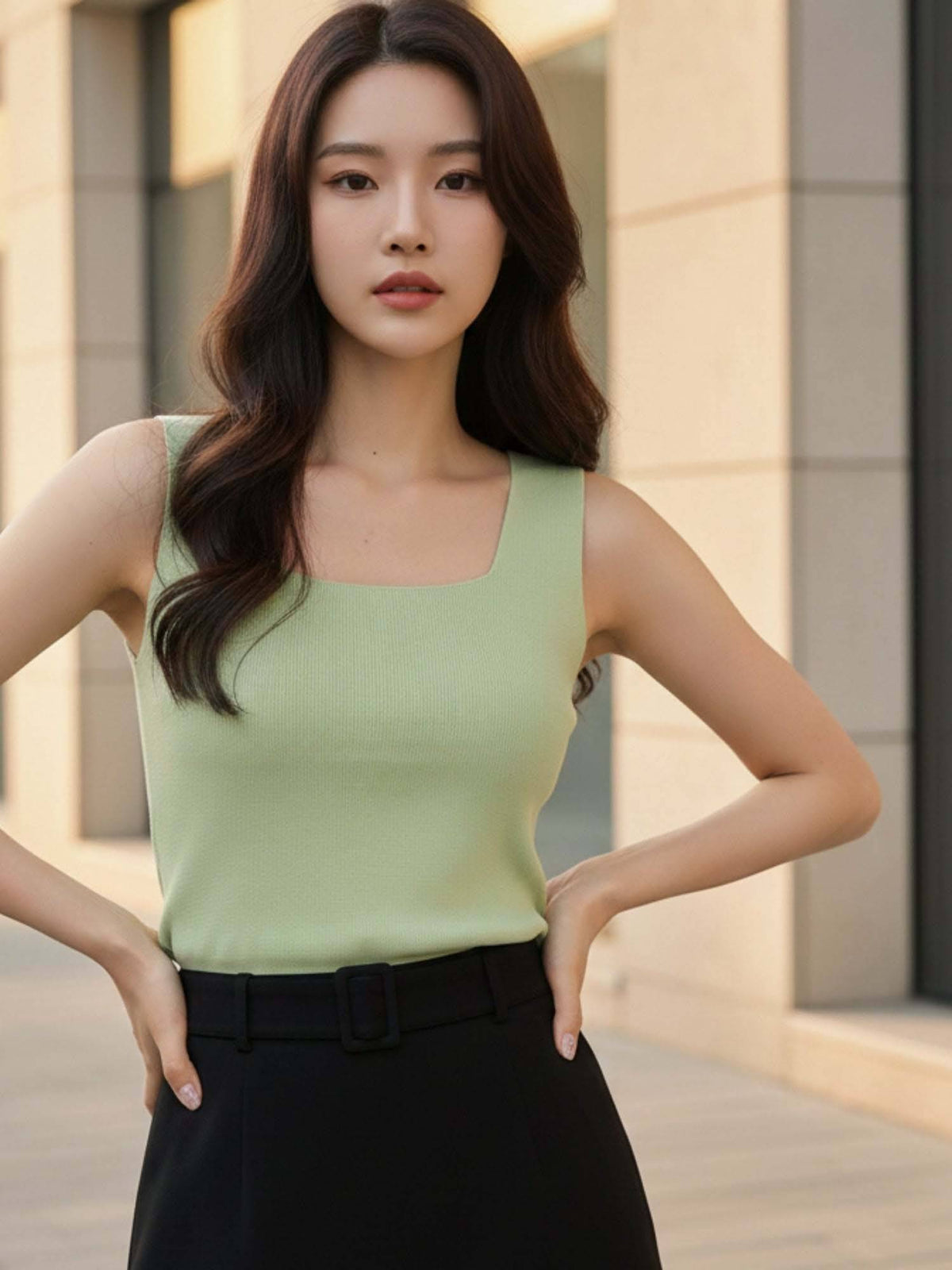 Light Green Sleeveless Basic Tank Top | TT98 - view 4