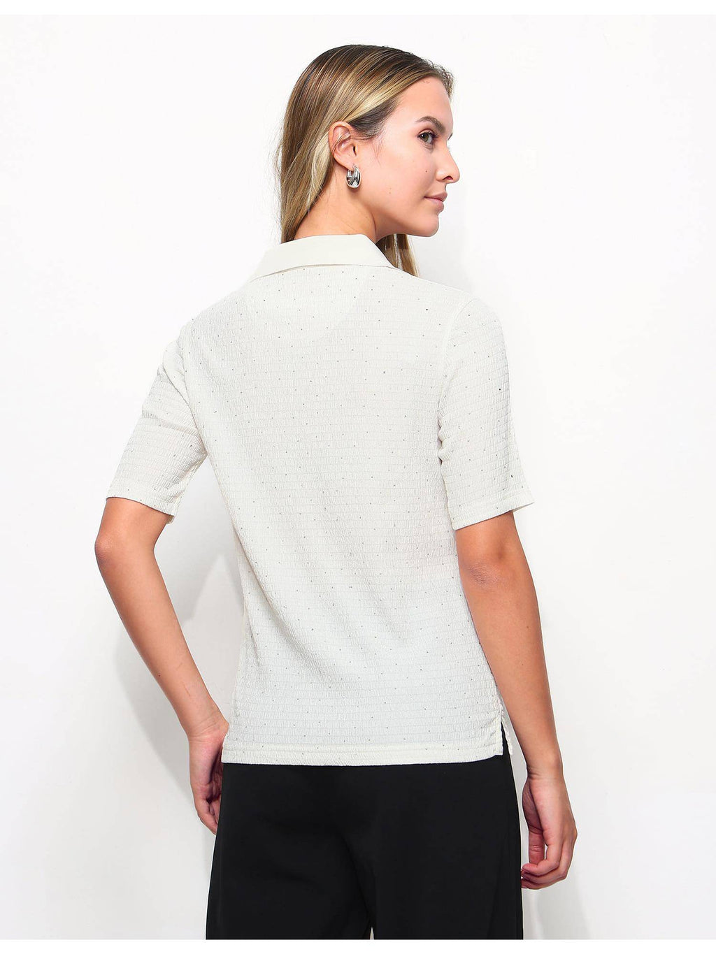 Embellished Textured Polo T-Shirt | PW43 - view 5