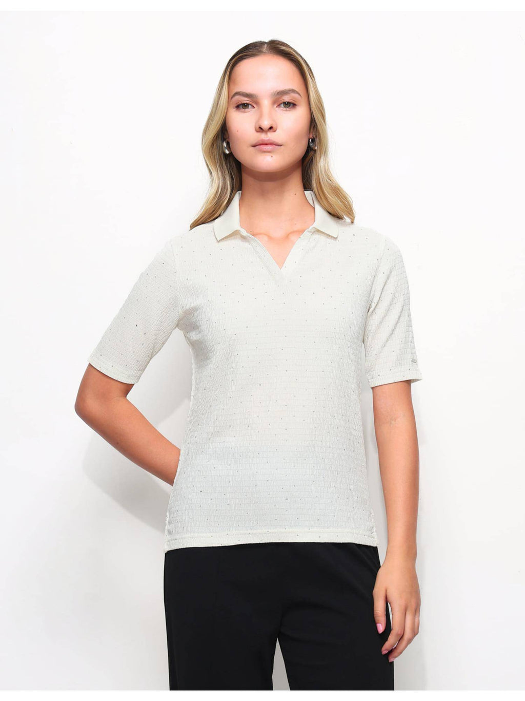 Embellished Textured Polo T-Shirt | PW43 - view 6