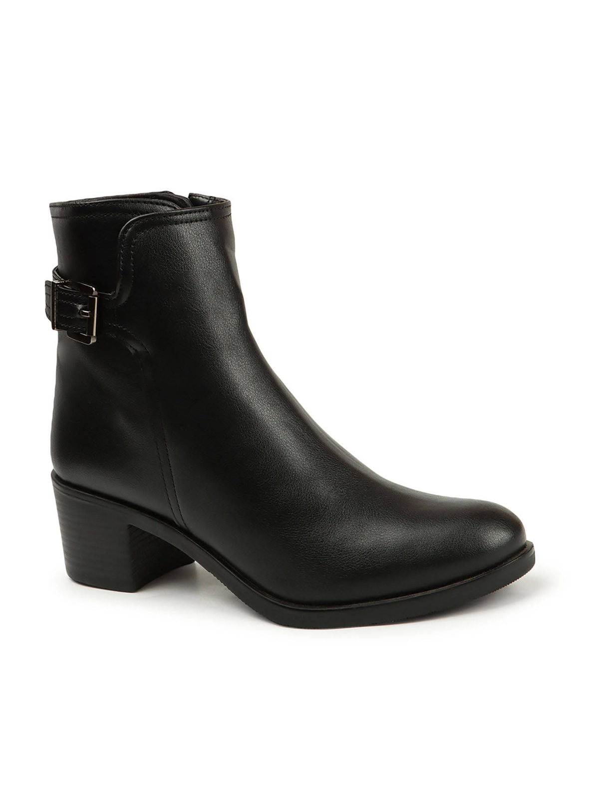 Black Solid Zip Party Wear Women's Buckle Boots | BT61 - view 4