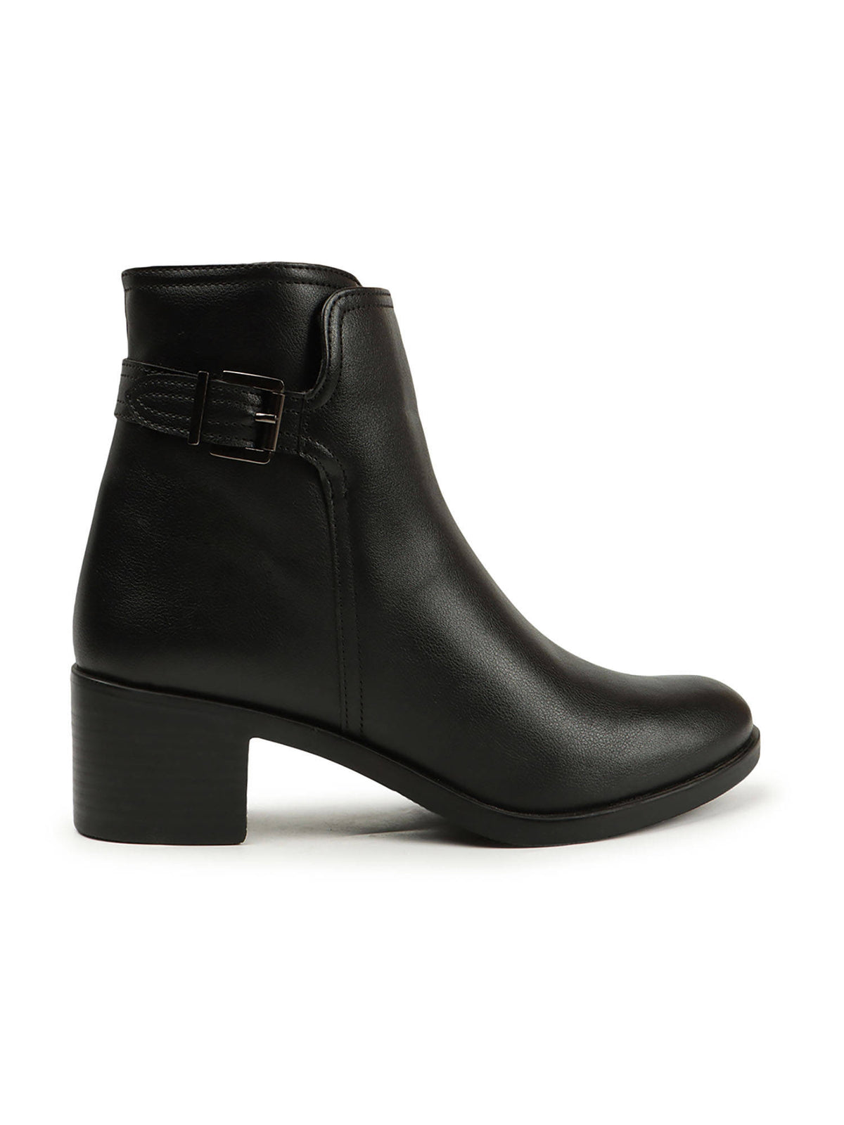 Black Solid Zip Party Wear Women's Buckle Boots | BT61 - view 5