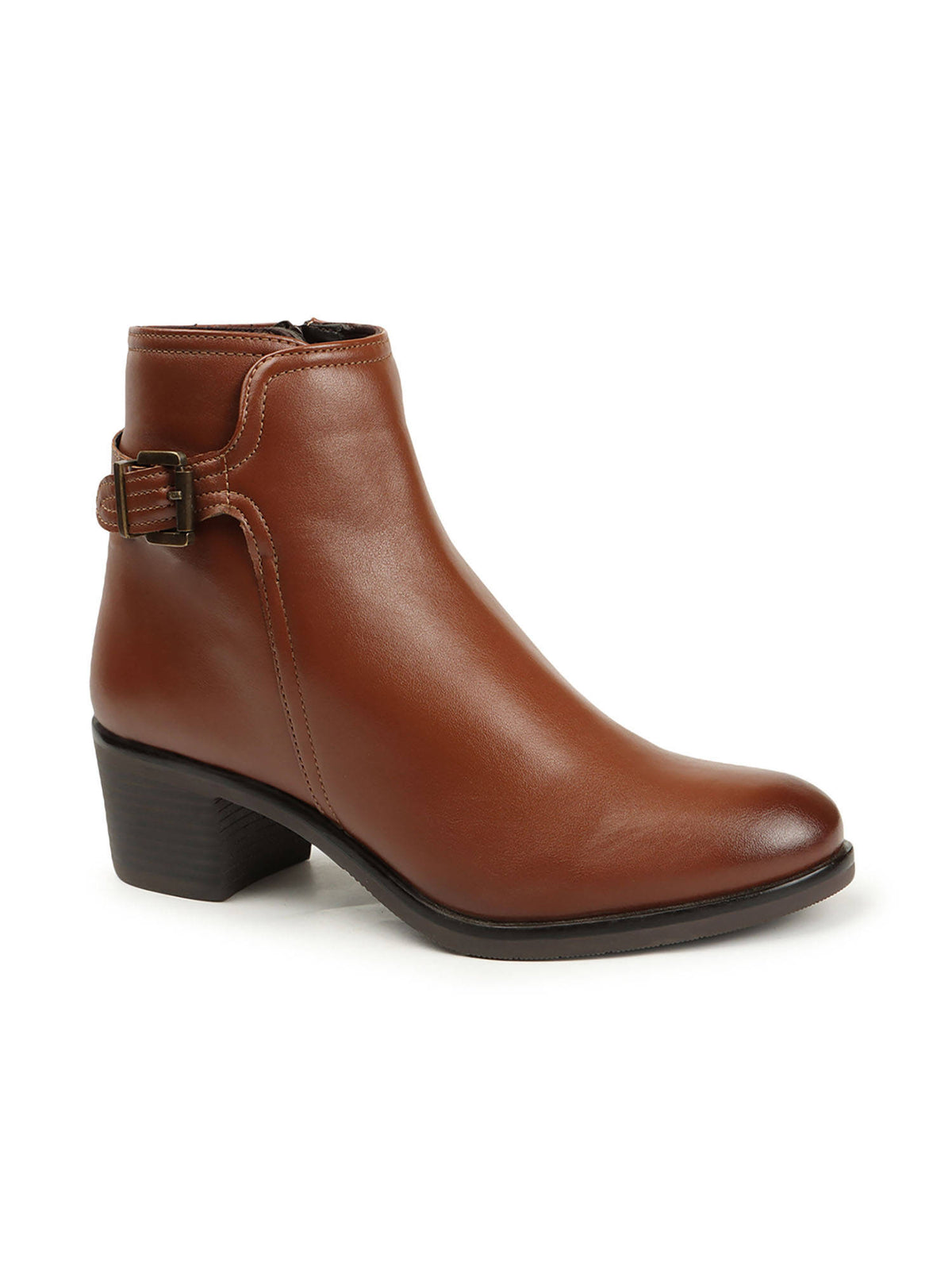 Tan Solid Zip Party Wear Women's Buckle Boots | BT61 - view 4