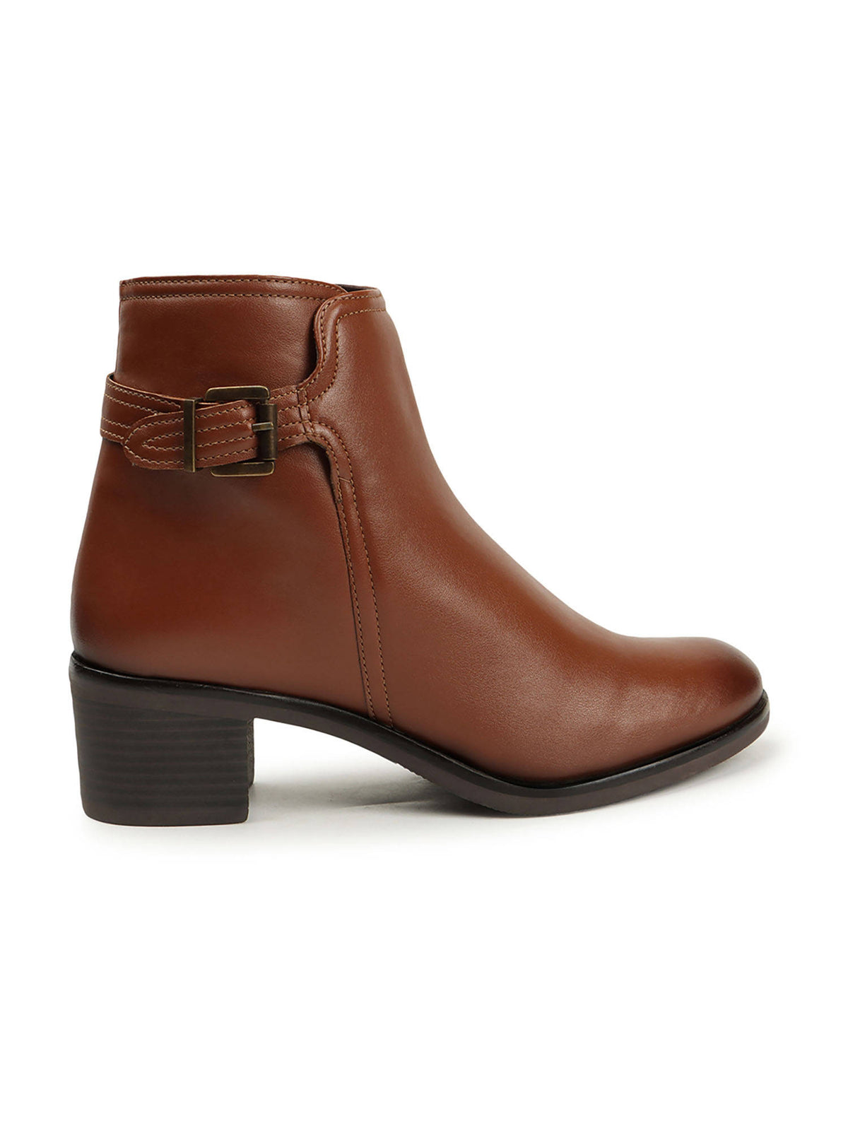Tan Solid Zip Party Wear Women's Buckle Boots | BT61 - view 5