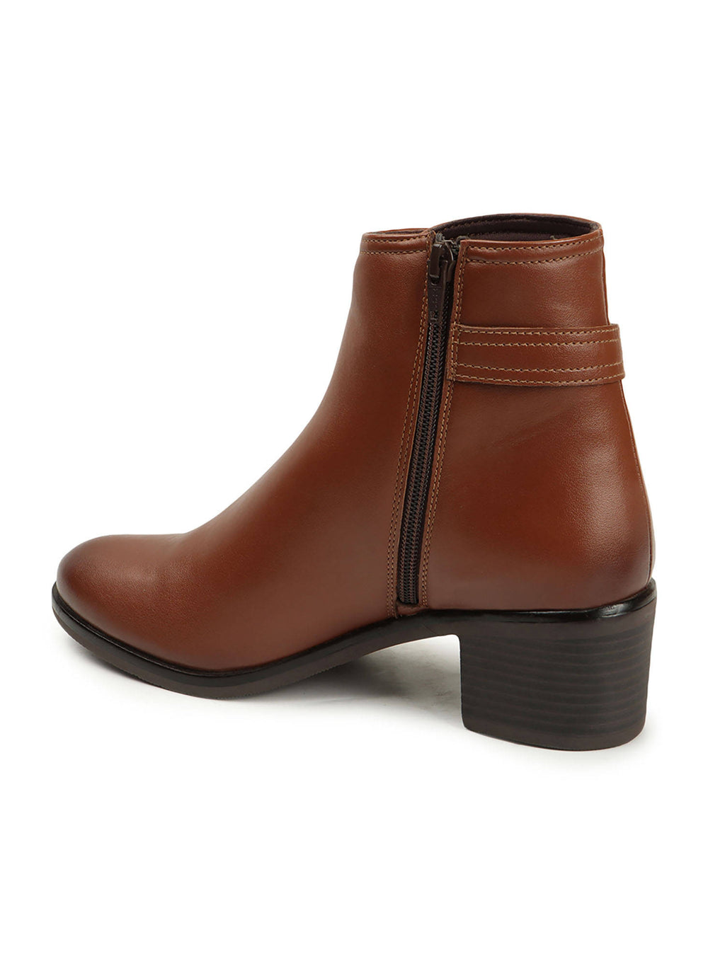 Tan Solid Zip Party Wear Women's Buckle Boots | BT61 - view 6