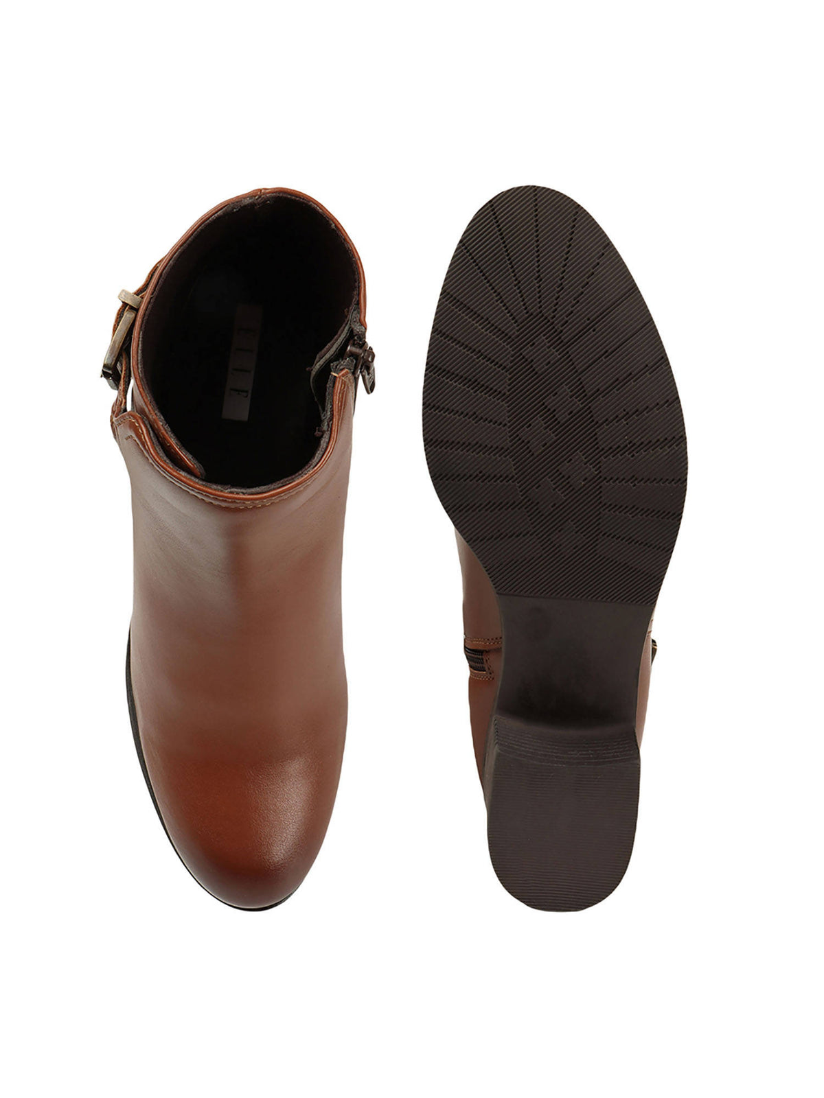 Tan Solid Zip Party Wear Women's Buckle Boots | BT61 - view 7