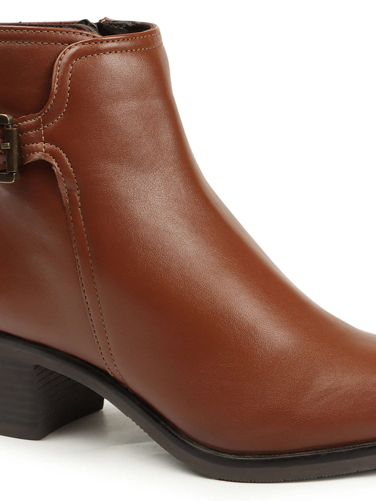 Tan Solid Zip Party Wear Women's Buckle Boots | BT61 - view 8