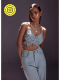 Rhinestone Embellished Butterfly Top-Blue | CT61 - view 1