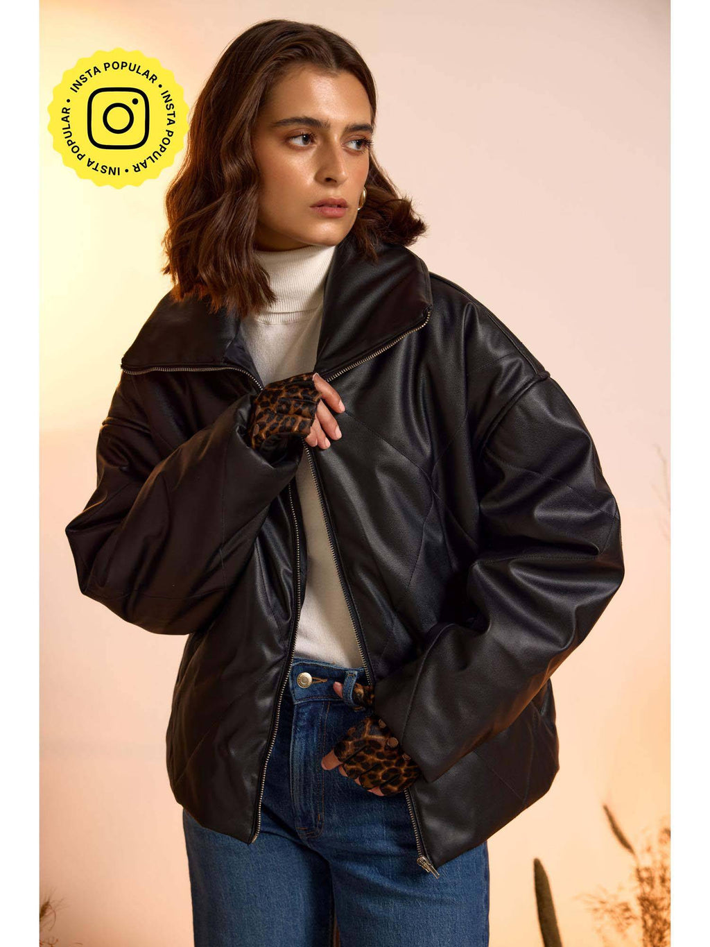 Quilted Faux Leather Puffer Jacket | JC78 - view 1