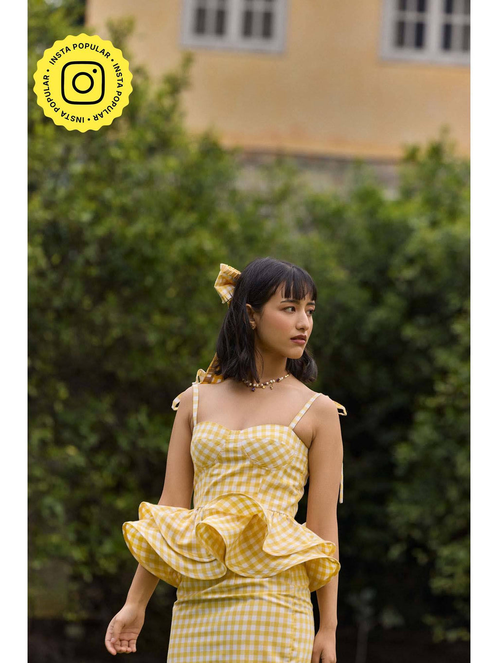 Yellow Gingham Peplum Top | pt51 - view 1