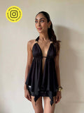Black Tie Up Flowy Top | HT67 - view 1