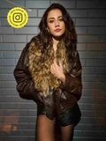 Brown Faux Leather Fur Collar Jacket | JC78 - view 1