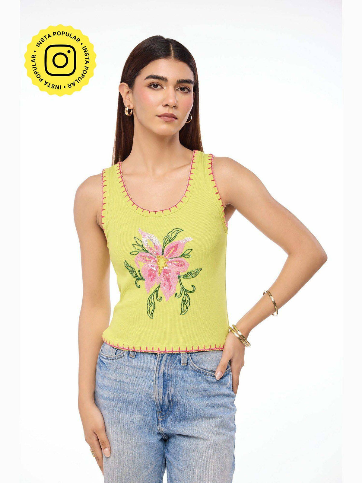 Electric Lily Embroidered Tank | TT98 - view 1