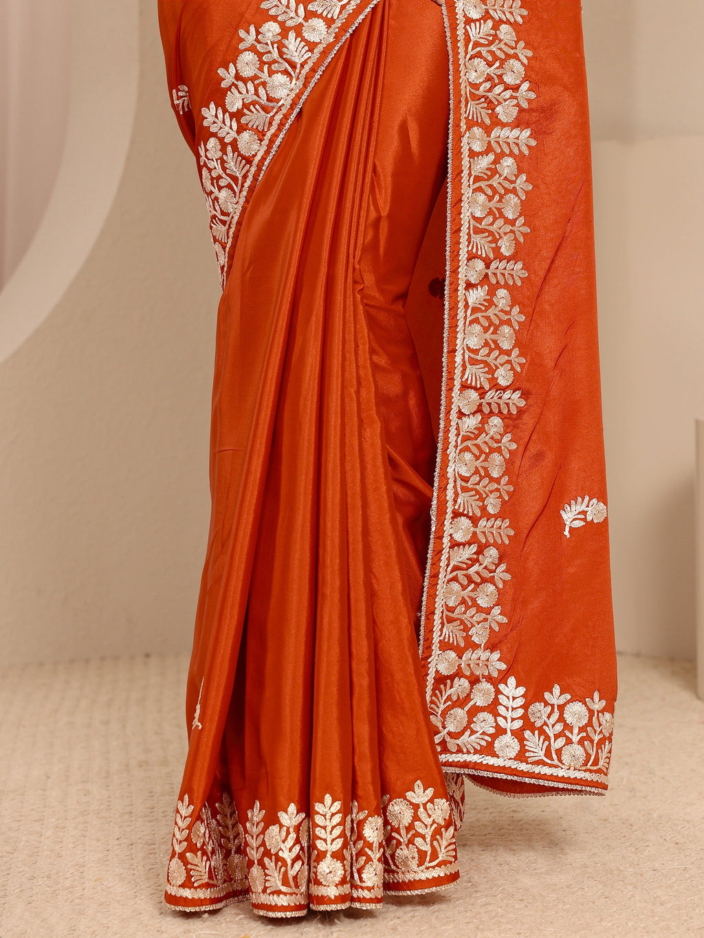 Libas Rust Embellished Silk Blend Saree With Unstitched Blouse Piece