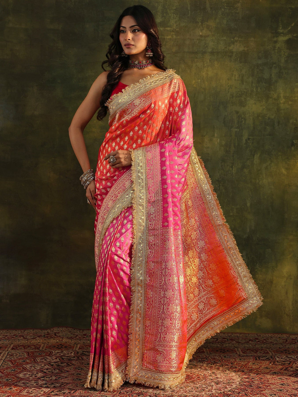 Libas Art Pink Banarasi Silk Blend Saree With Unstitched Blouse Piece S45