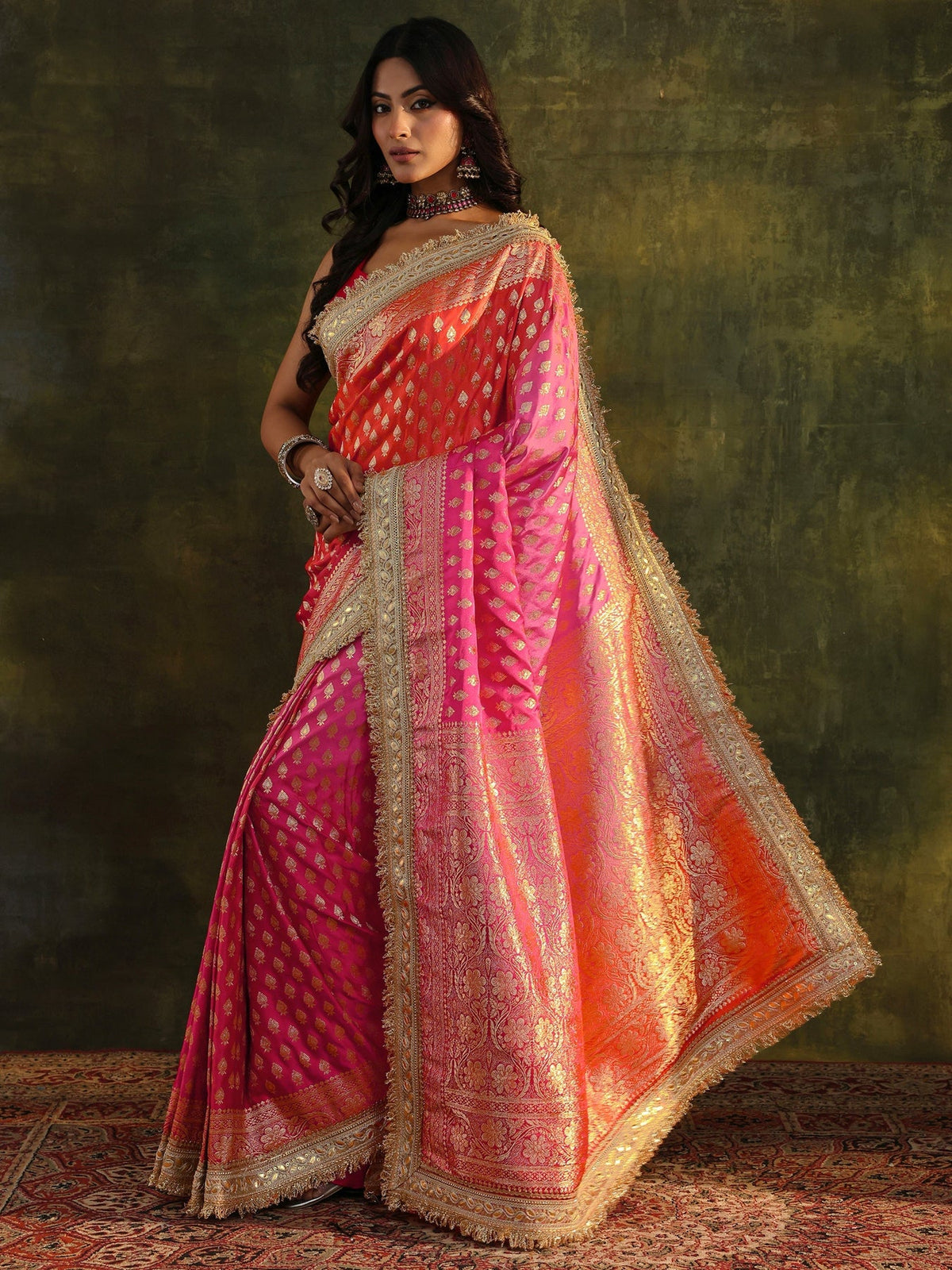 Libas Art Pink Banarasi Silk Blend Saree With Unstitched Blouse Piece S45