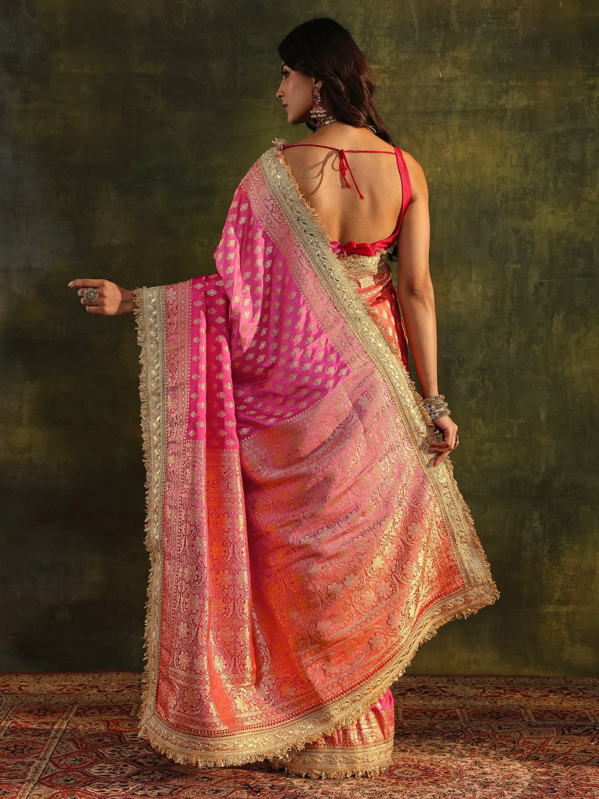 Libas Art Pink Banarasi Silk Blend Saree With Unstitched Blouse Piece S45