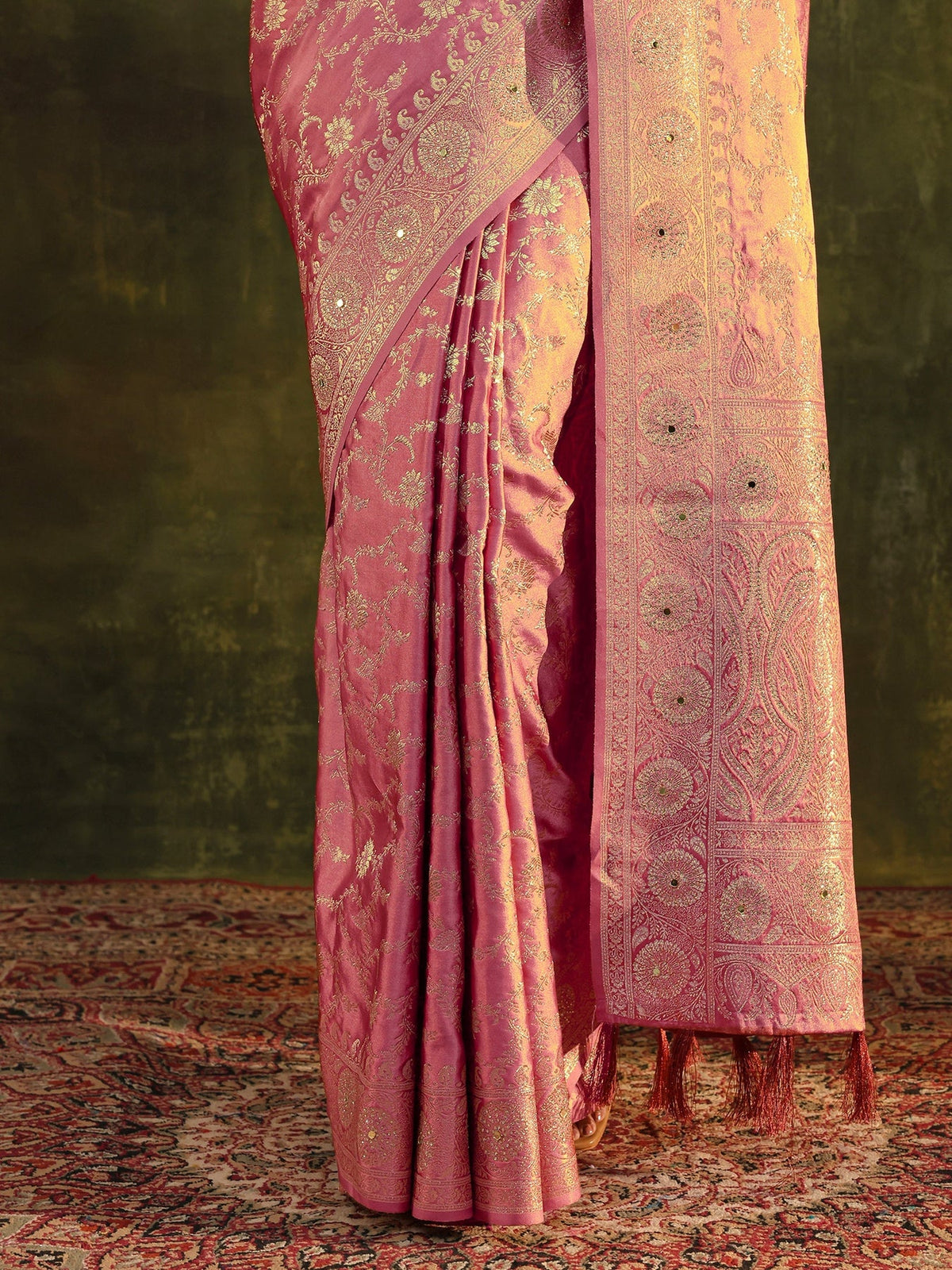 Libas Peach Woven Design Satin Banarasi Saree With Unstitched Blouse Piece S45