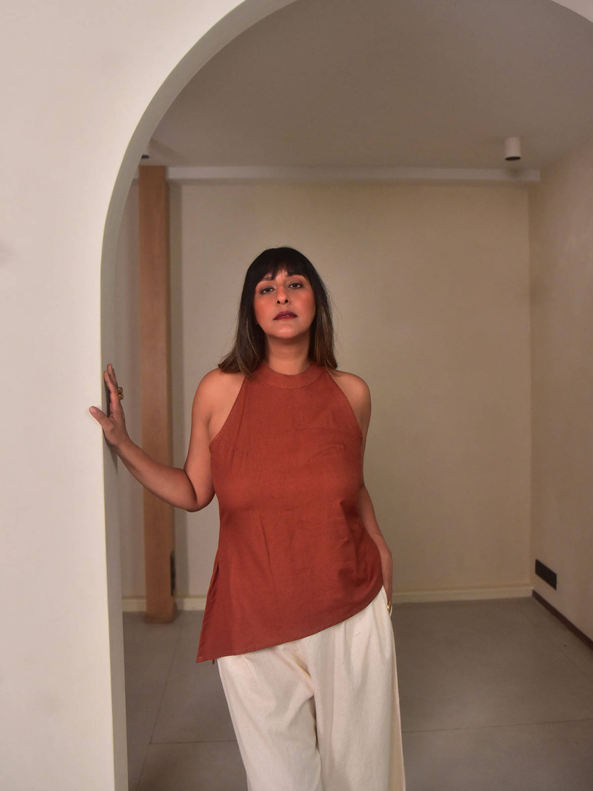 Womens Brown Rae Asymmetrical Top | HT67 - view 2