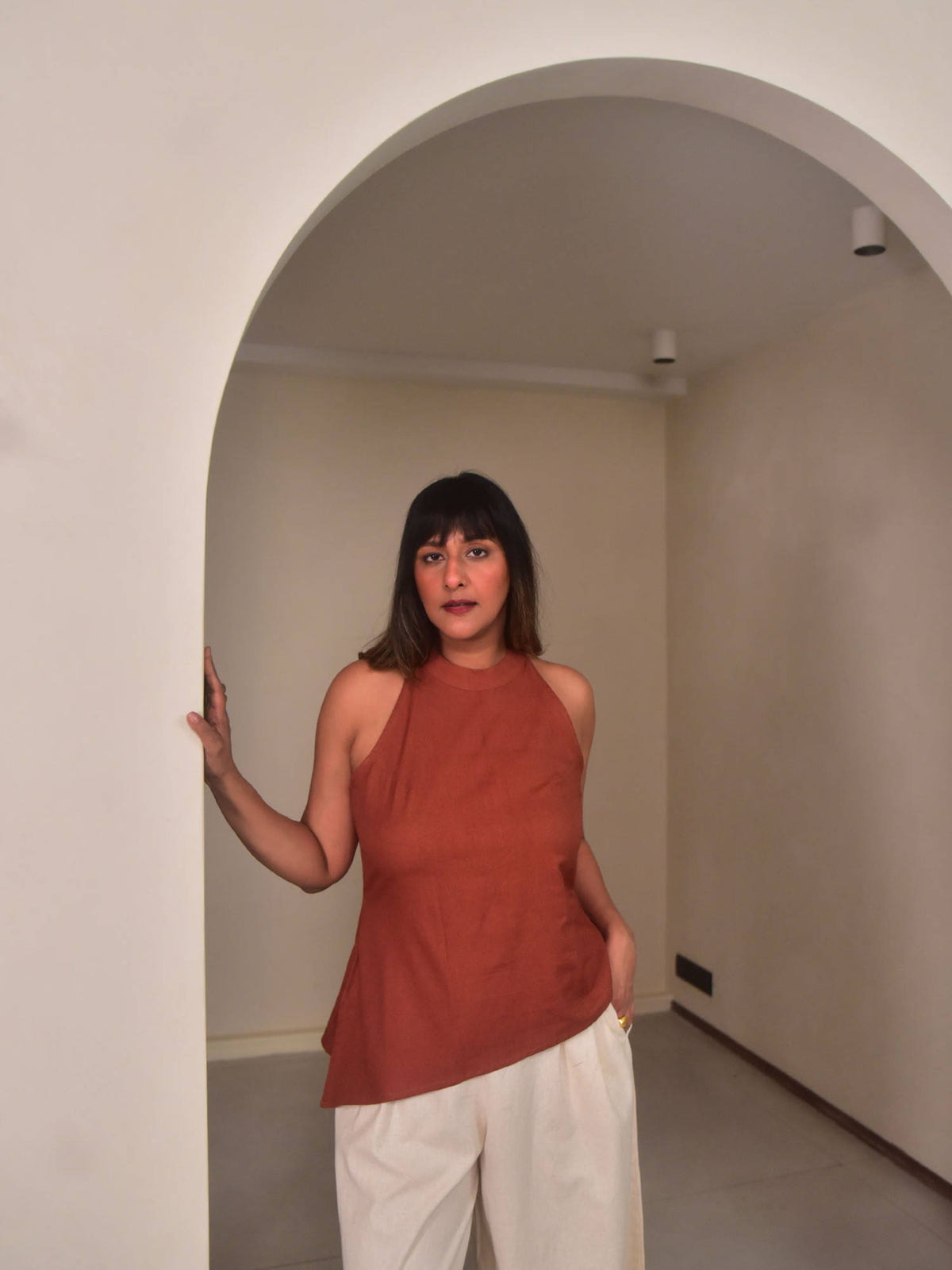 Womens Brown Rae Asymmetrical Top | HT67 - view 3