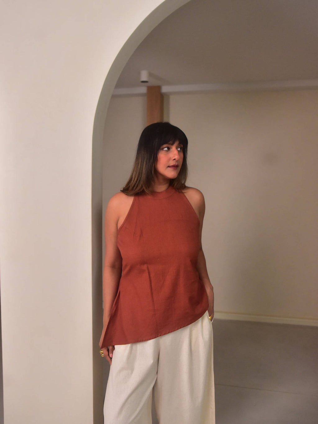 Womens Brown Rae Asymmetrical Top | HT67 - view 4