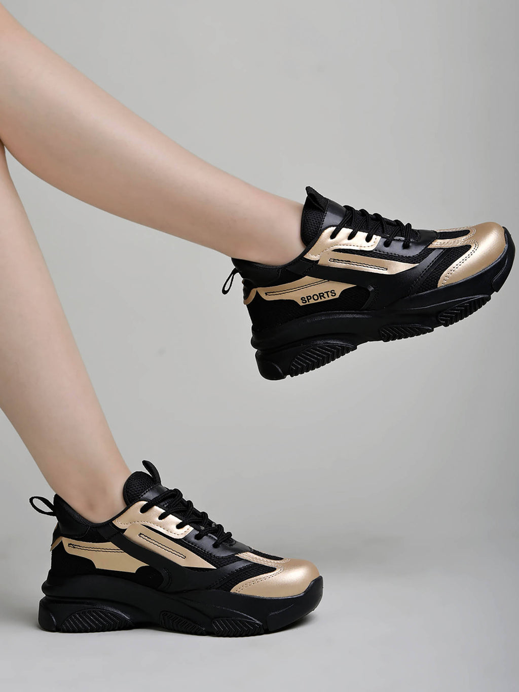 Smart Casual Comfortable Black & Gold Sneakers | SN09 - view 1