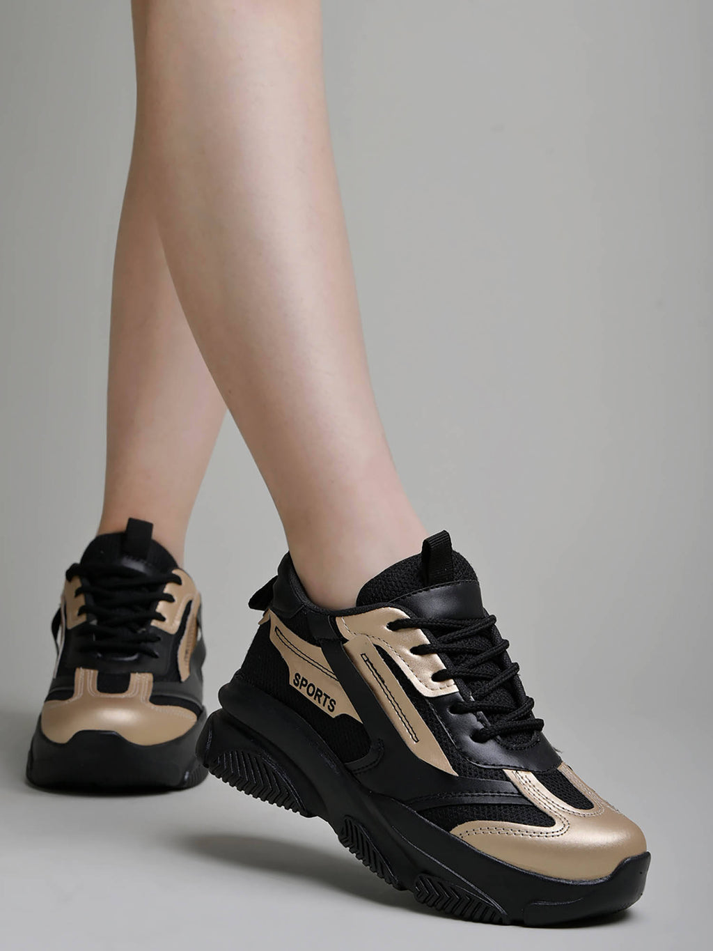 Smart Casual Comfortable Black & Gold Sneakers | SN09 - view 2