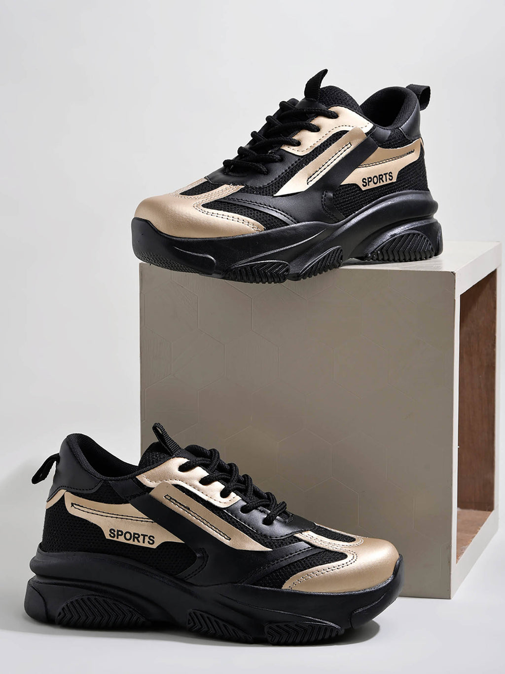 Smart Casual Comfortable Black & Gold Sneakers | SN09 - view 3