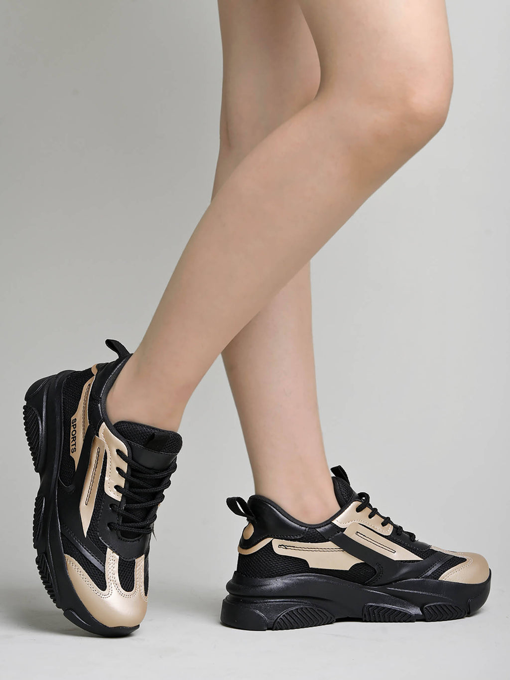 Smart Casual Comfortable Black & Gold Sneakers | SN09 - view 4