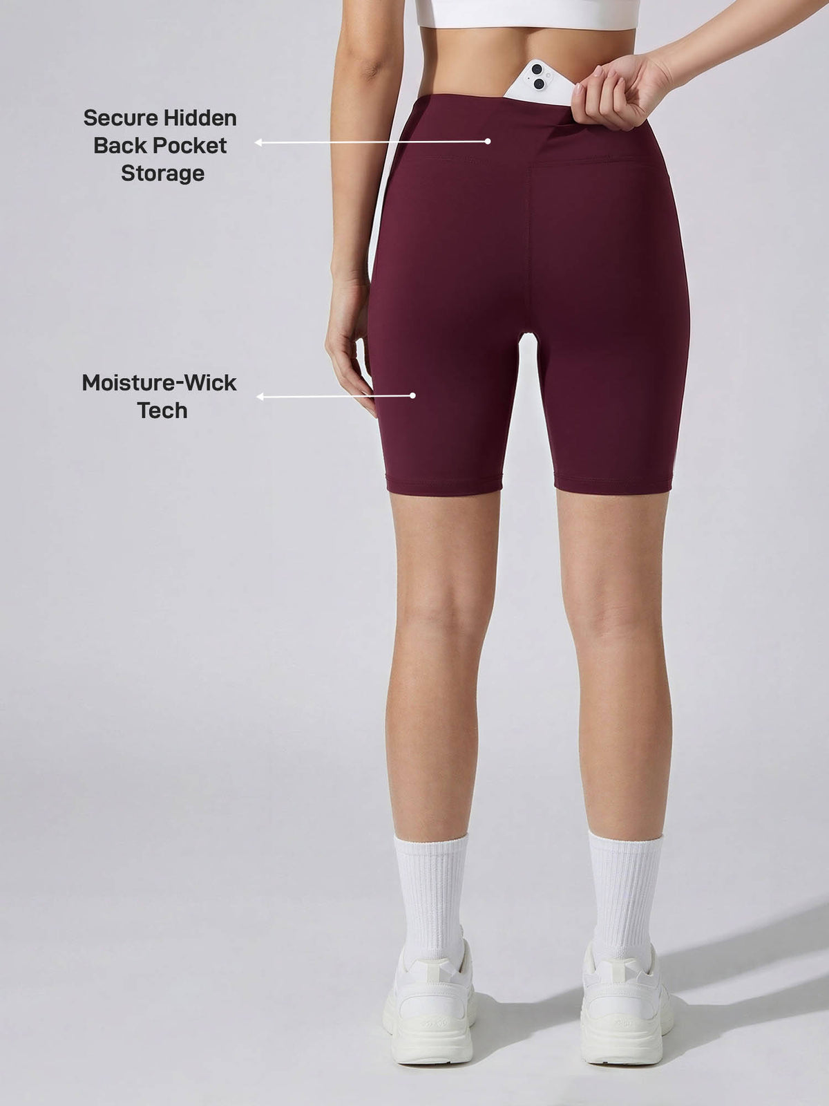 Womens Wine High-Rise Super Soft Cycling Shorts, Biker Shorts with Inner Waist Pocket - view 3